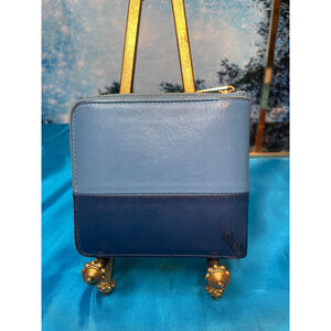 Celine Wallet Unisex Two Tone Blue Leather Zip Around Excellent Condition